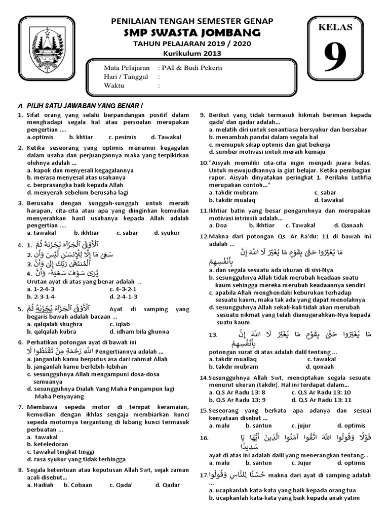 Naskah Soal Pai Bp Kelas Ix Oke