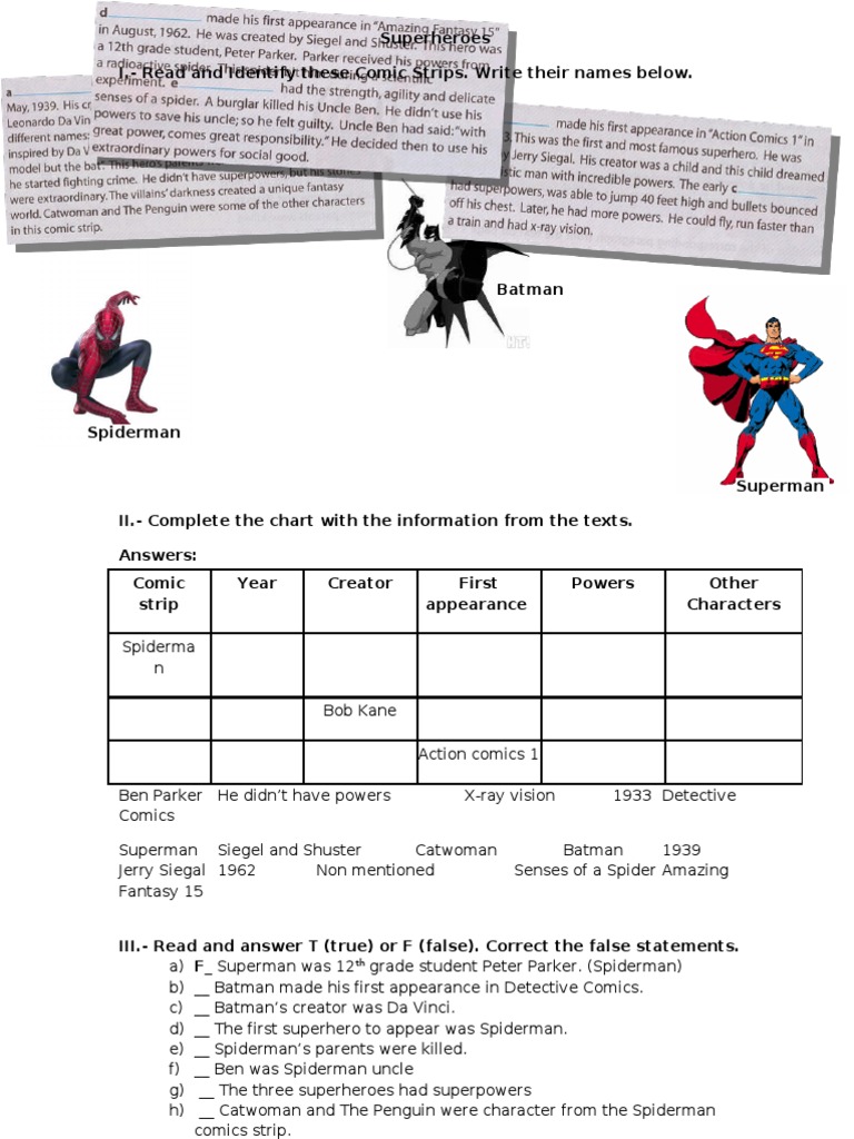 superheroes worksheet