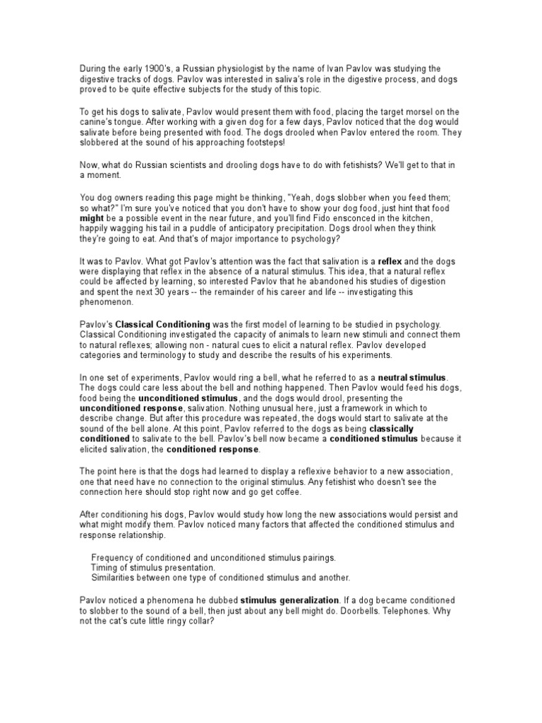 Classical Conditioning PDF Classical Conditioning Behaviour Therapy