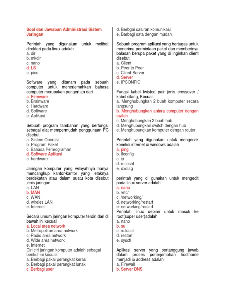 Administrasi Sistem Jaringan Xii Tkj Smk D 2019 Docx