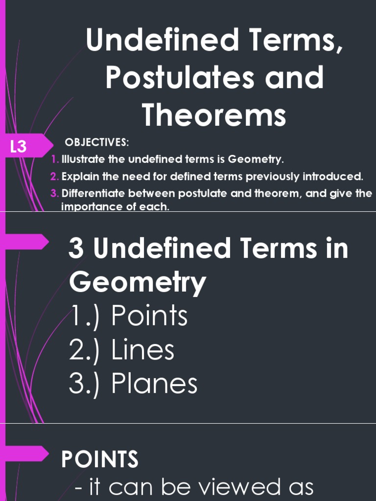 Lesson 5 Undefined Terms Postulates And Theorems 1 Triangle Line Geometry