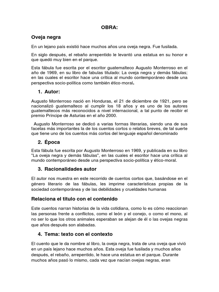 La Obeja Negra | PDF | Cuentos | Fábula