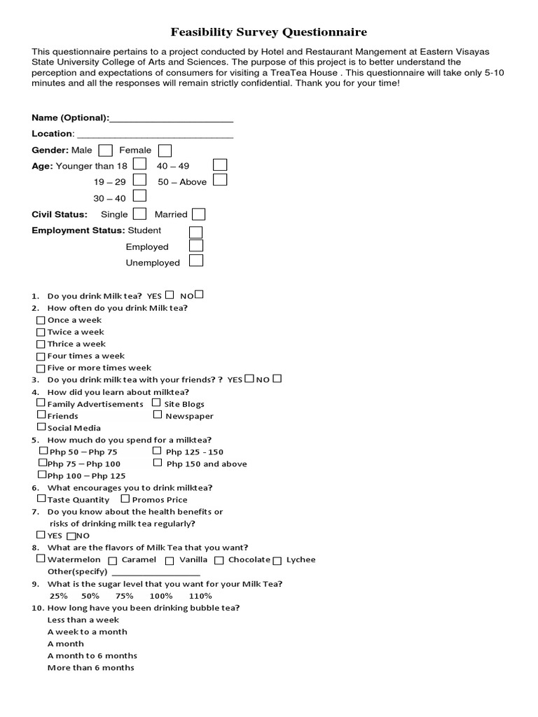 Feasibility Survey Questionnaire PDF