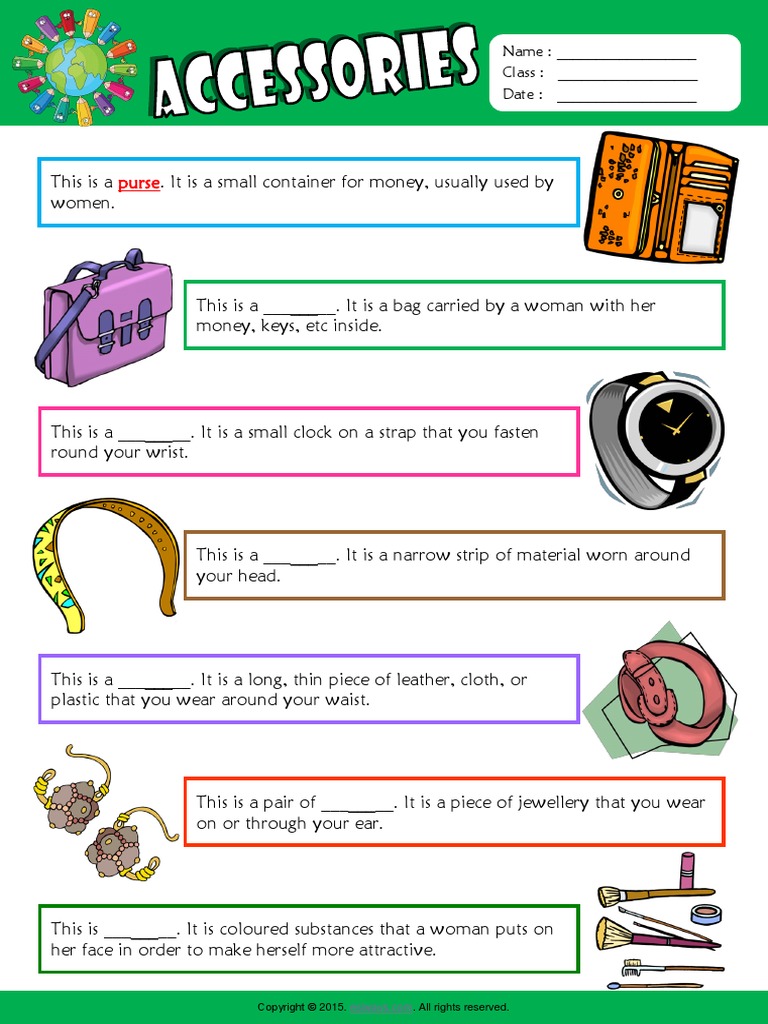 Accessories Esl Vocabulary Find The Words Worksheet For Kids PDF | PDF ...