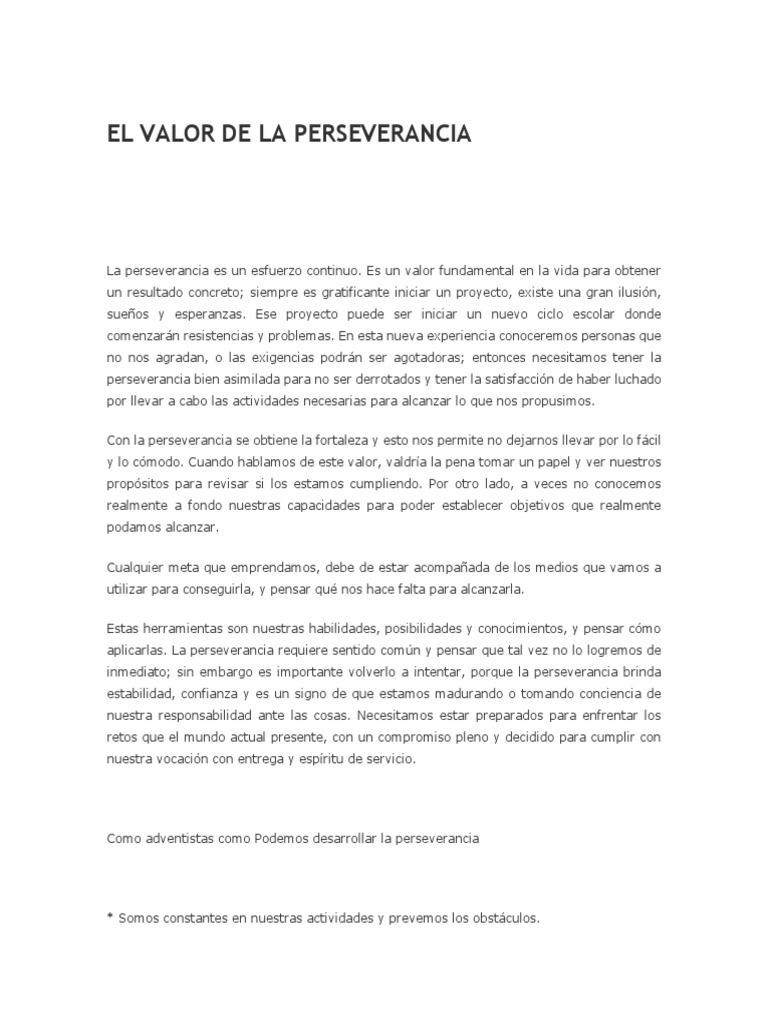 El Valor de la Perseverancia en Niños | PDF | Cristo (título) | Fe