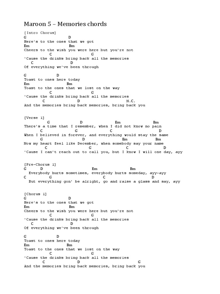 Memories - Maroon 5 | PDF | Song Structure | Number One Singles
