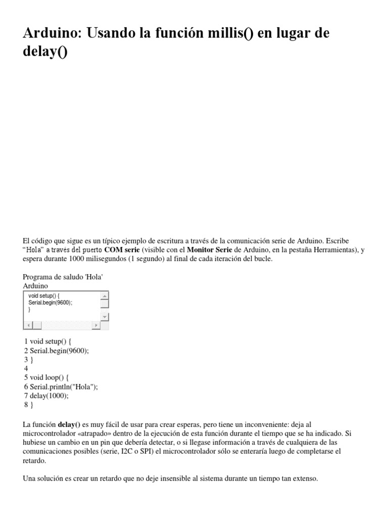 Uso de millis() en lugar de delay() en Arduino | PDF | Arduino ...