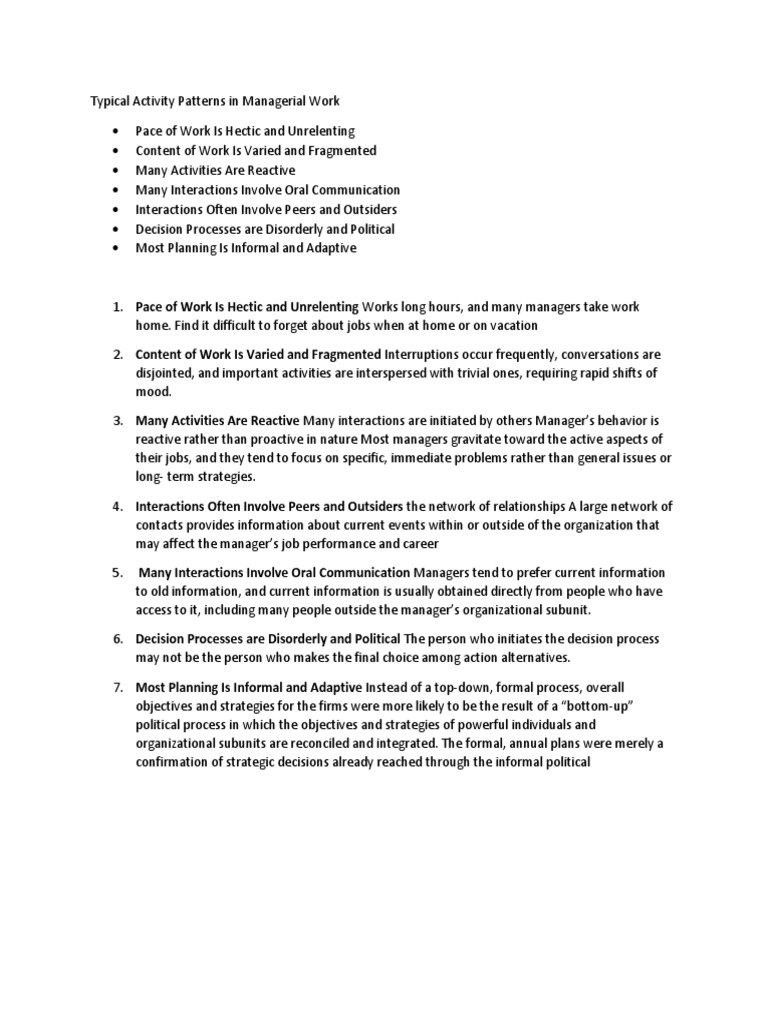 Typical Activity Patterns in Managerial Work | Download Free PDF ...