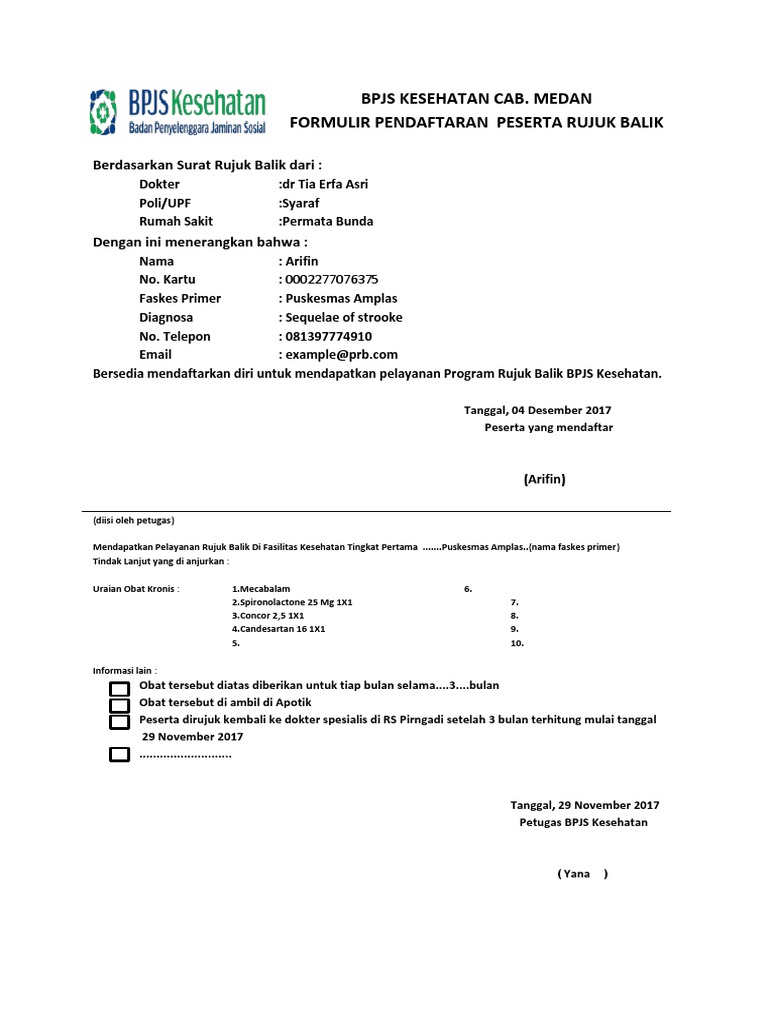 Surat Rujuk Balik BPJS Kesehatan | PDF