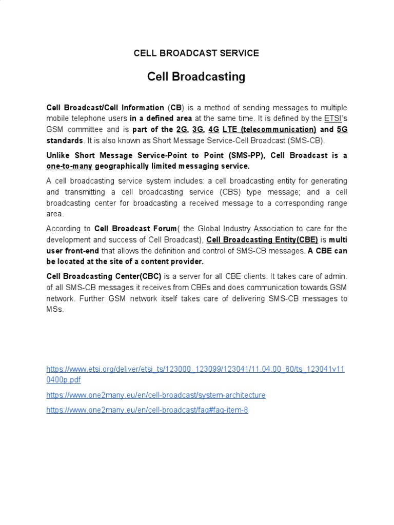 Overview of Cell Broadcast Service | PDF | Telecommunications ...
