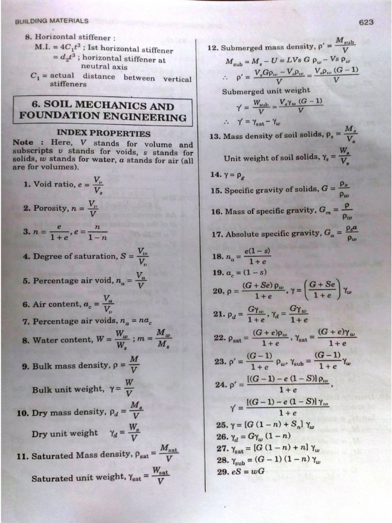 Soil Mechanics and Foundation Engineering Formulas PDF | PDF