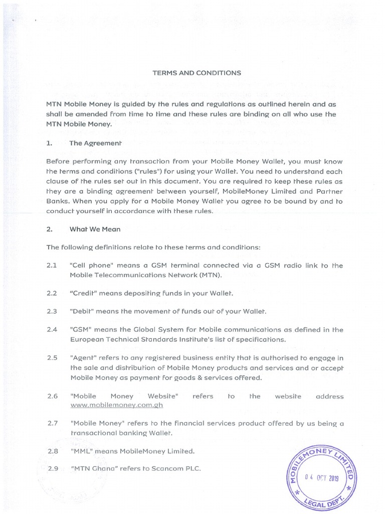 MTN Momo Terms and Conditions | PDF
