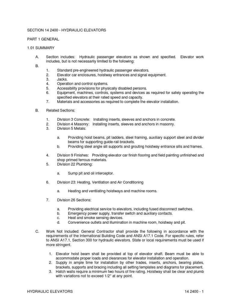Hydraulic Elevator Installation Guide | PDF | Elevator | Valve