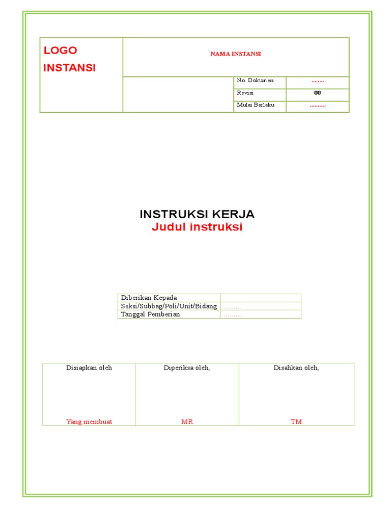 Contoh Format Instruksi Kerja ISO 9001 | PDF
