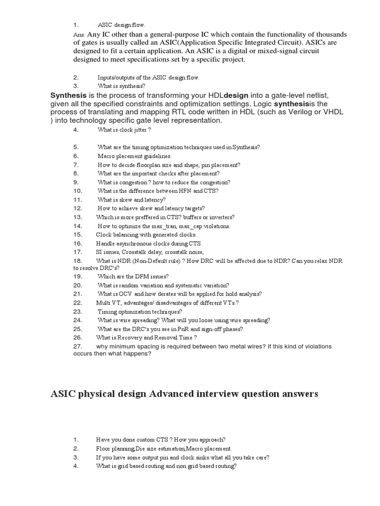 ASIC Design Flow PDF Logic Synthesis Electricity