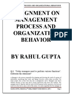 Assignment On Management Process and Organization Behavior