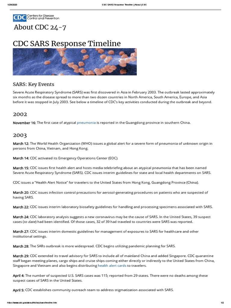 CDC SARS Response Timeline - About - CDC PDF | PDF | Animal Diseases ...