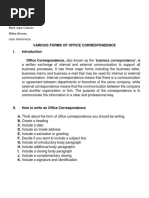 VARIOUS FORMS OF OFFICE CORRESPONDENCE