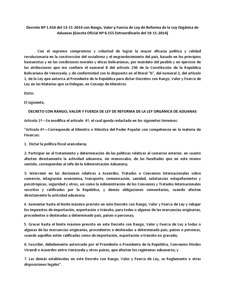 Reforma Ley Orgánica de Aduanas 2014 | PDF | aduana | Regulación