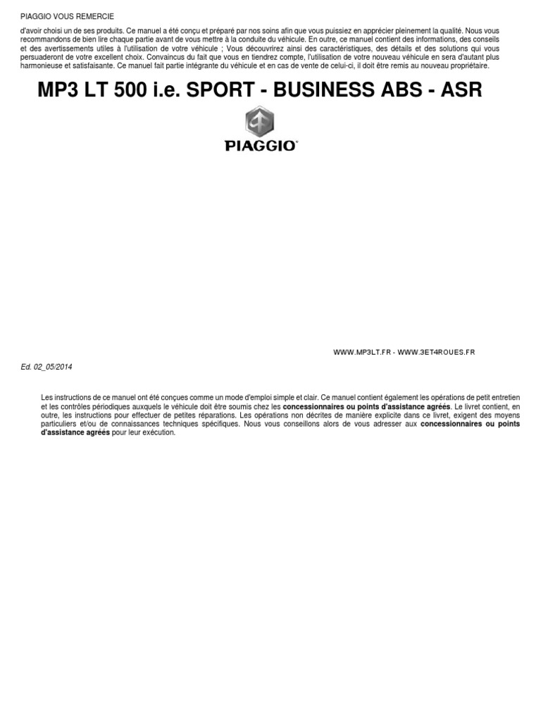 Notice Piaggio MP3 500 Abs, PDF, Système anti-blocage des roues