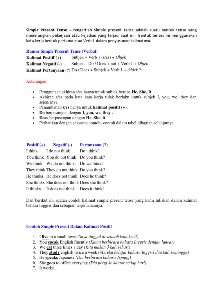 Rumus dan Contoh Simple Present Tense | PDF