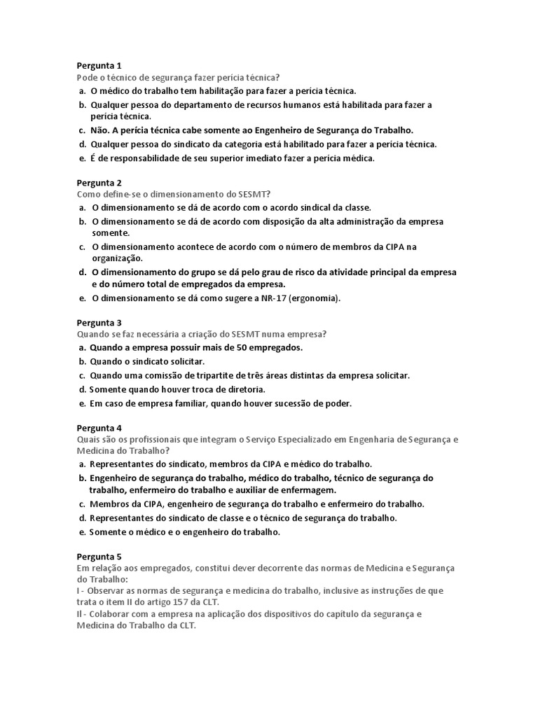 Perguntas e Respostas sobre Segurança do Trabalho | PDF | Enfermagem ...