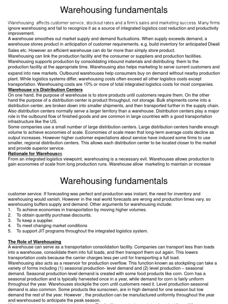 Warehousing Fundamentals, Inventory Management | PDF | Warehouse ...