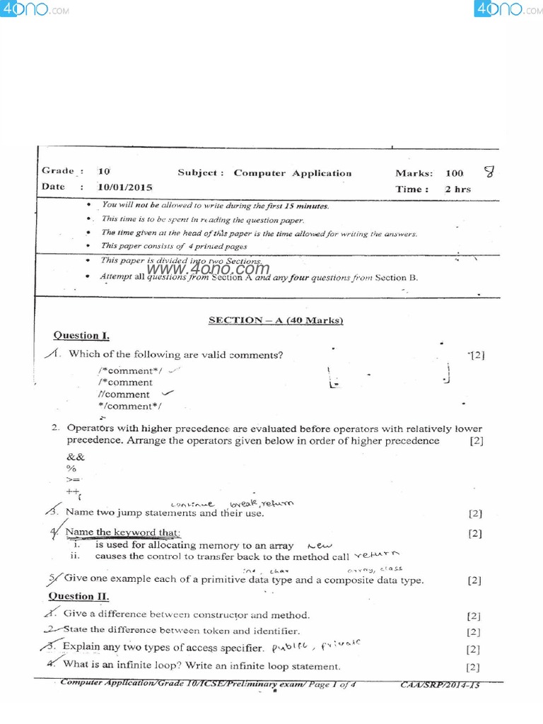 Computer Applications Sample Paper PDF PDF Question Test (Assessment)