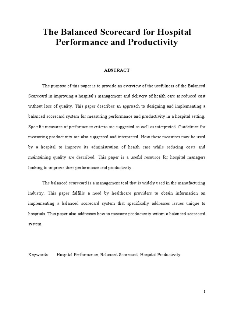 Improving Hospital Performance and Productivity With The Balanced ...