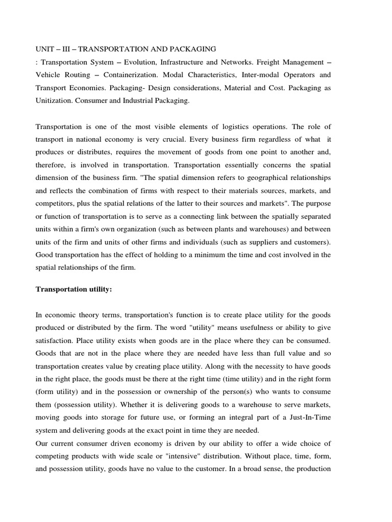 Logistics Unit 3 Pdf Pdf Transport Cargo