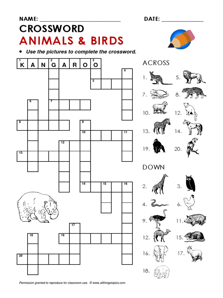 Crossword Animals Birds | PDF | Leisure