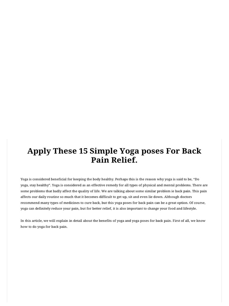 Yoga Poses For Back Pain Relief PDF Asana Breathing