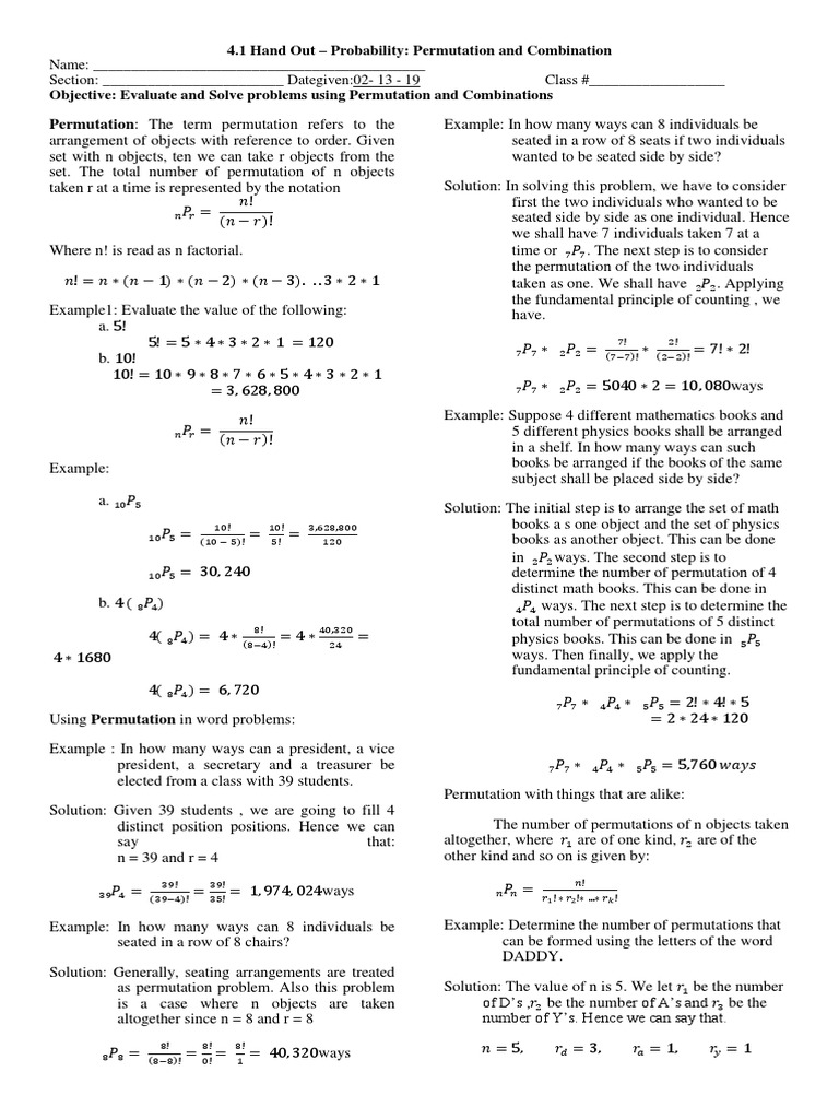 Permutations and Combinations Guide | PDF | Permutation | Discrete ...