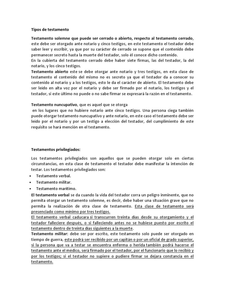 Tipos de Testamento en Colombia PDF Voluntad y testamento Parentesco y descenso