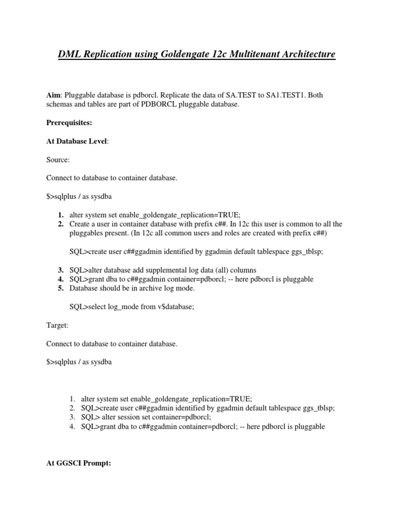 Goldengate DML Replication Setup Guide | PDF | Databases | Information ...