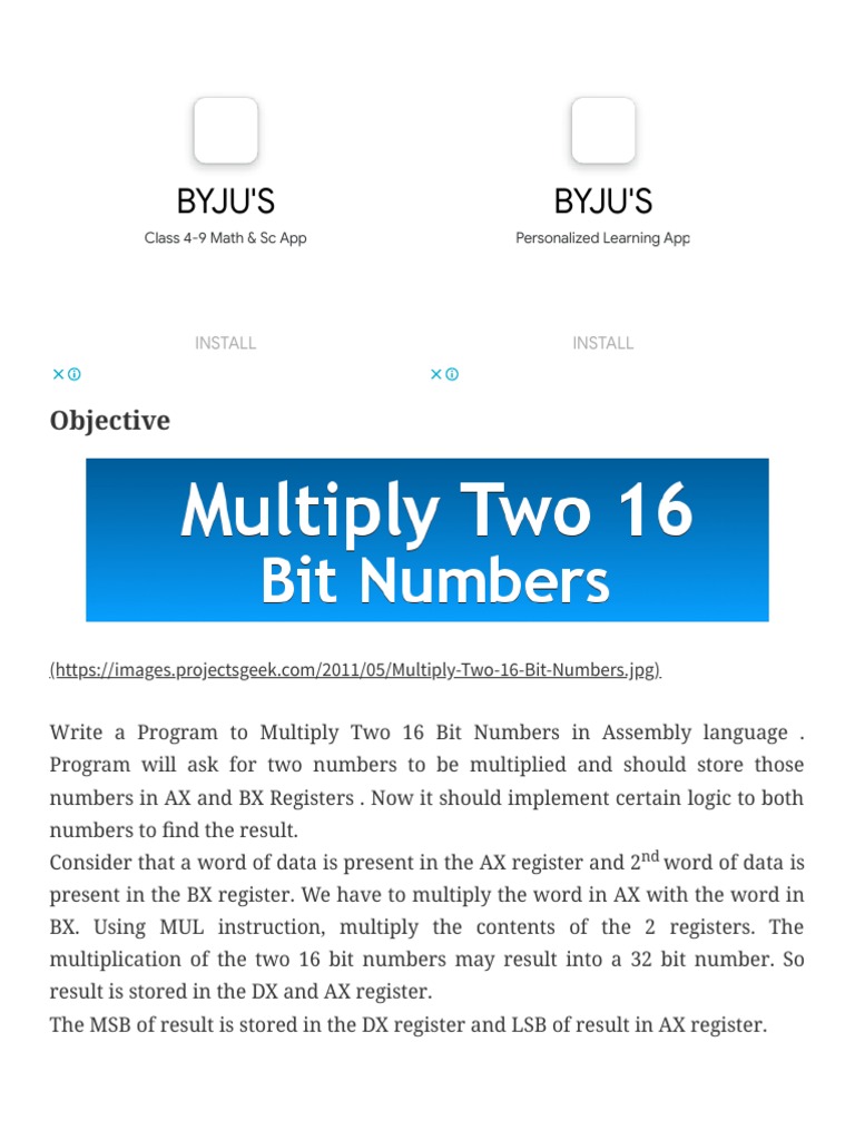 Program To Multiply Two 16 Bit Numbers ProjectGeek PDF | PDF | Assembly ...
