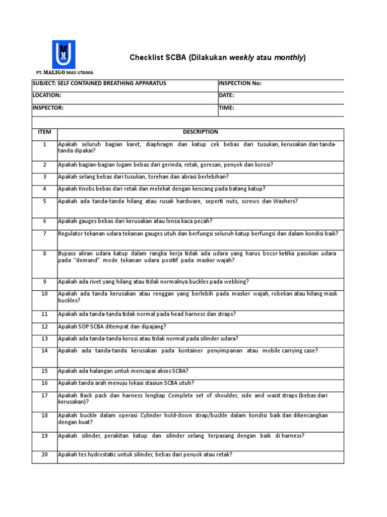 Form Inspeksi SCBA | PDF