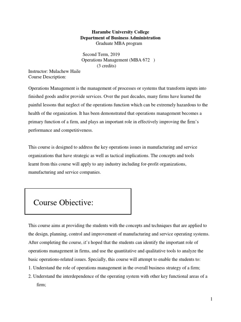 MBA Operations Management Course Overview | PDF | Operations Management ...