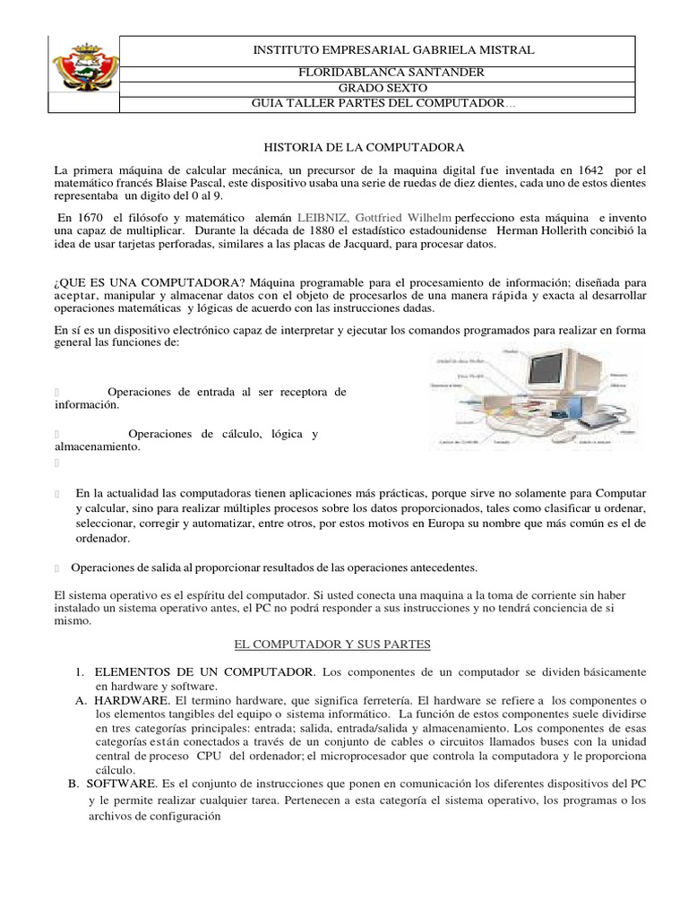 Computador y Sus Partes Grado Sexto | PDF | Periférico | Hardware de la ...