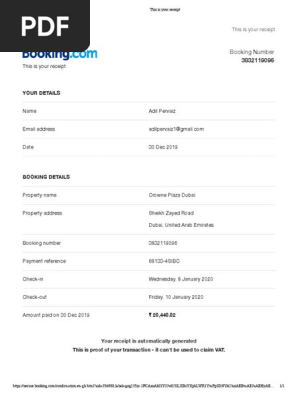 Booking.com- Confirmation Receipt