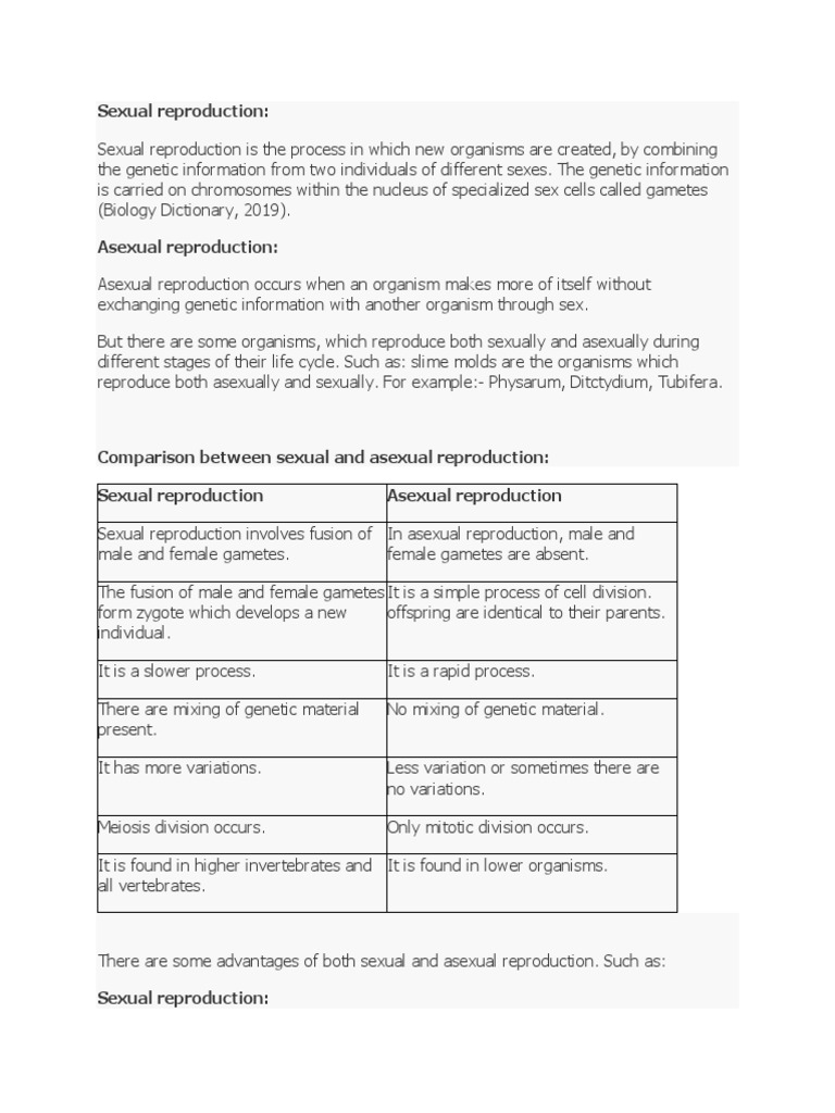 Sexual vs Asexual Reproduction Guide | PDF | Sexual Reproduction ...