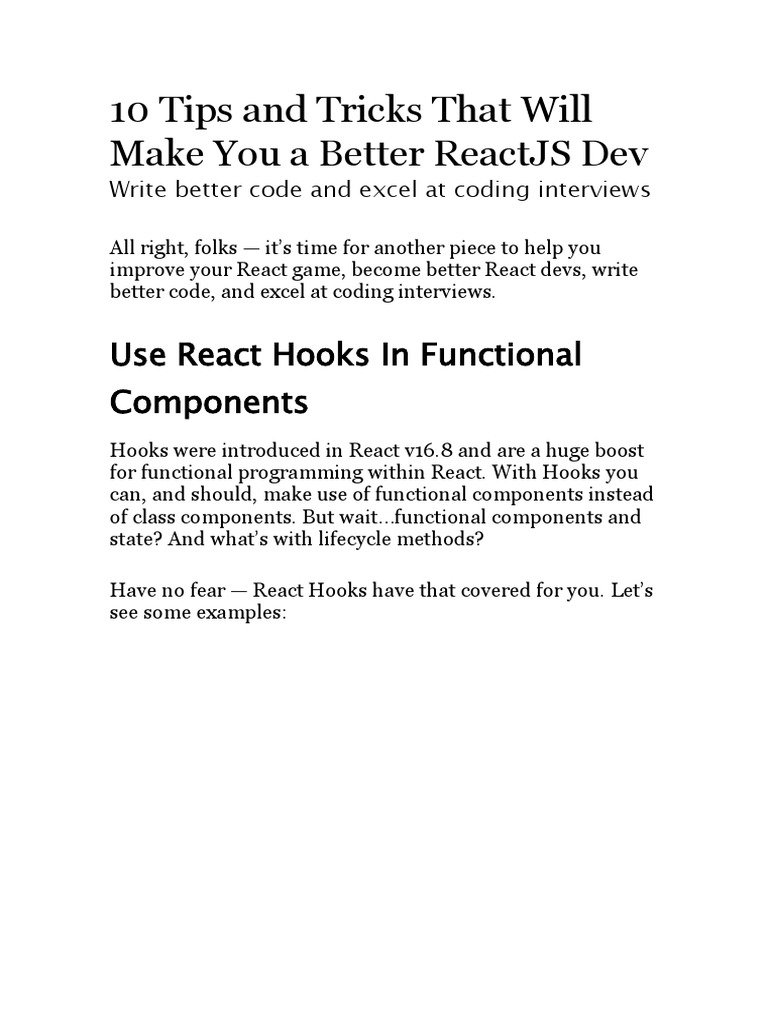 10 Tips and Tricks That Will Make You A Better ReactJS Dev | PDF ...