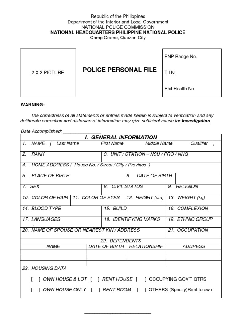 Personal Data Sheet DPRM | Justice | Crime & Justice