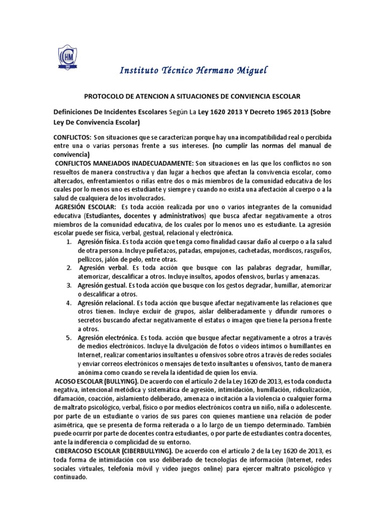 Protocolo de Convivencia Escolar 2023 | PDF | Acoso cibernético | Violencia