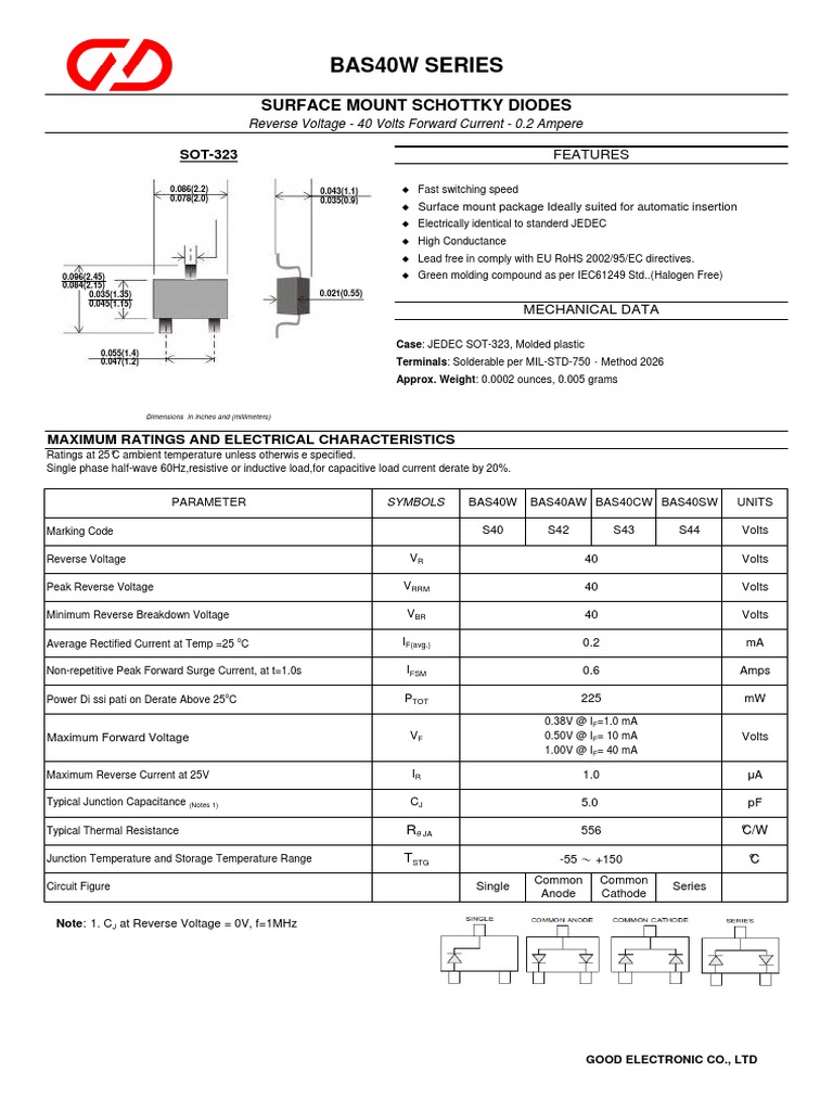 Bas40w Series Schottky Diodes | PDF | Diode | Volt