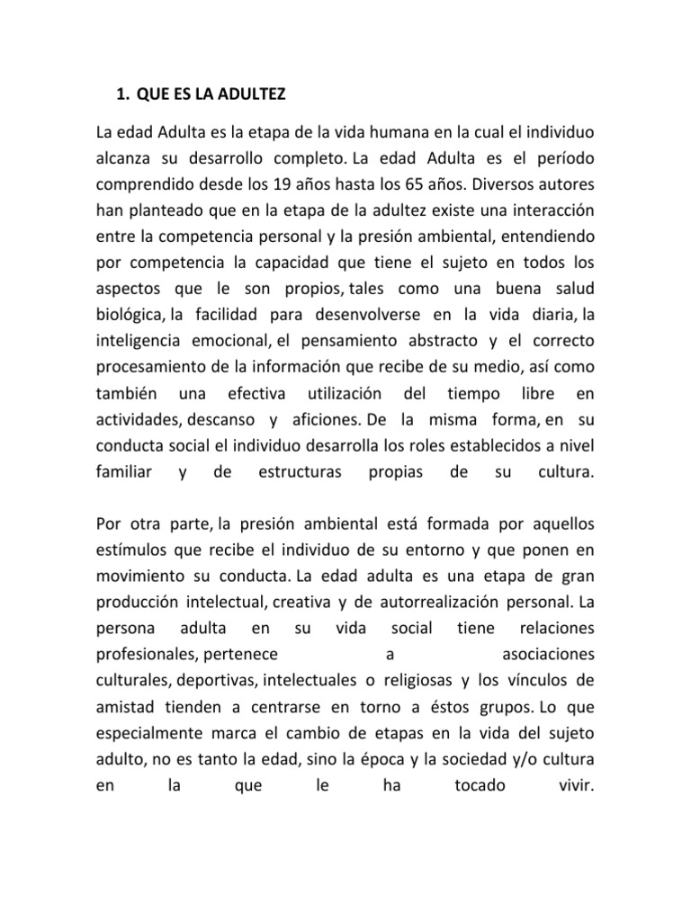 Que Es La Adultez Pdf Adultos Vejez