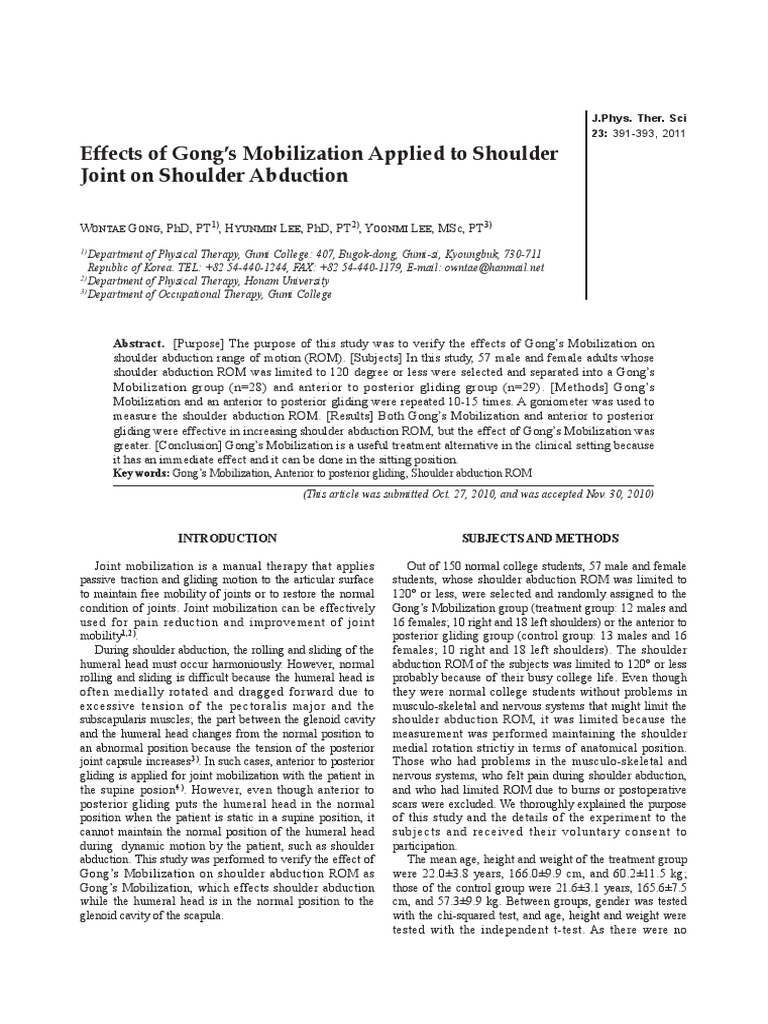 Gong's mobilization increases shoulder abduction more than gliding