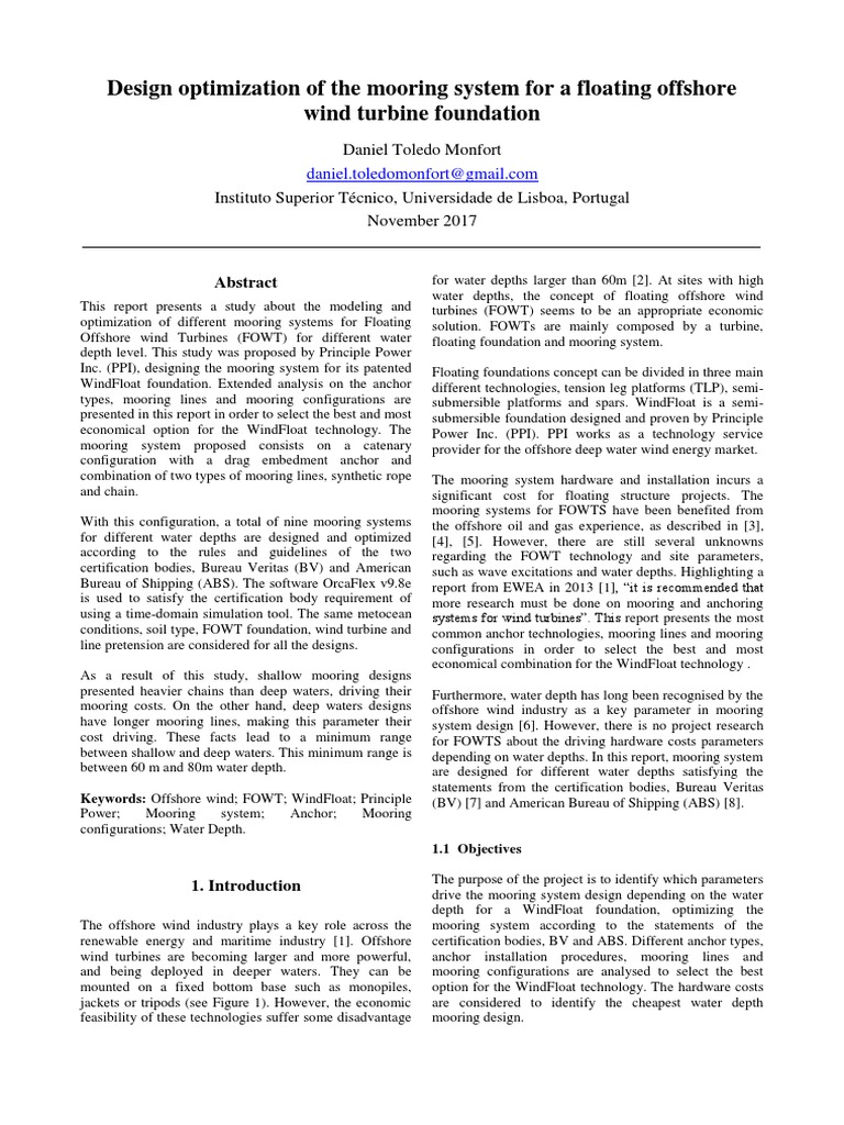 Mooring System Design for FOWTs | PDF | Anchor | Offshore Wind Power