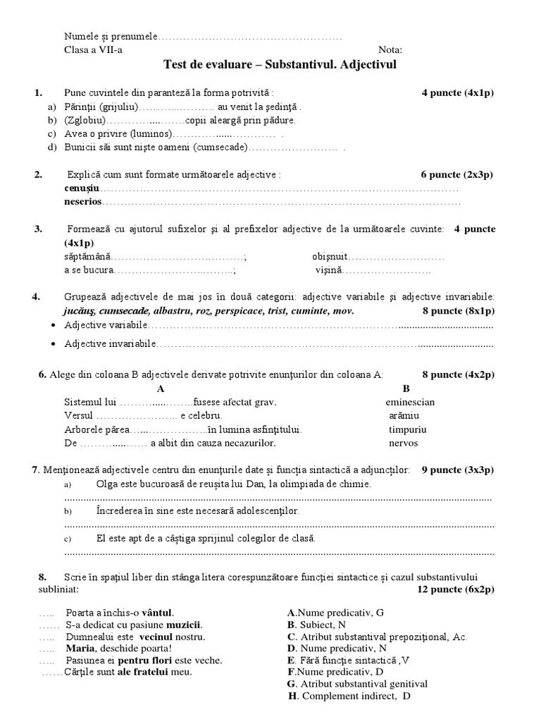 Alege Prepozitia Potrivita Pentru Enunturile Date Adjectivul Test Ev 2020 | PDF