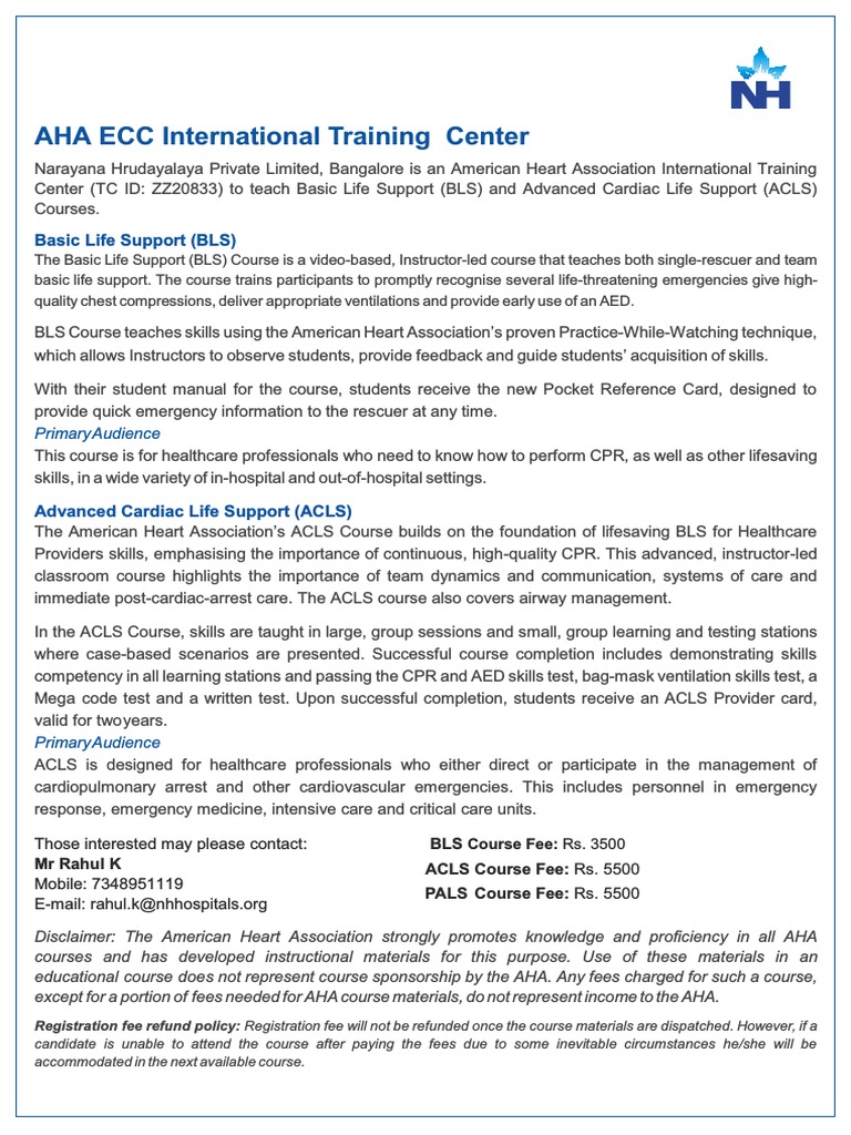 AHA BLS ACLS Course Details New PDF | PDF | Cardiopulmonary ...